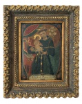 ARTE SACRA - ALTO PERÚ. S. ANTONIE DE PÁDUA AÑO DE 1888. PRESENÇA DE RESTAURO E RETOQUES. MEDIDAS: 34 X 24. COM MOLDURA; 56 X 46.
