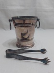 Balde de gelo com pinça em prata 90 Fracalanza. Medindo 12cm de diâmetro x 13,5cm de altura.