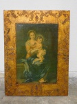 QUADRO - Reprodução colada em placa de madeira Nossa Senhora com Menino Jesus. Medida 42 x 32 cm.