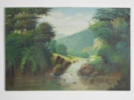 H. DI LELLO - "Bosque com cachoeira" óleo sobre tela, assinando e datado, 1993. Med. 60 x 90cm.