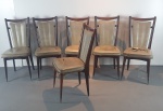 AUTOR DESCONHECIDO - Seis cadeiras década de 60, estrutura em madeira maciça, estofamento em courvin no estado e pés com ponteiras em metal. Dimensões: 95x45x50 cm.