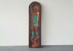 Eugênio Carlos de Almeida Barbosa (BATISTA) - Talha representando São Jorge, obra de arte executada  em madeira maciça e policromada. Dimensões 110x30 cm.
