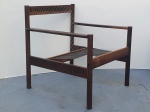 Cadeira em madeira macica Imbuia, acento e encosto em nylon, e almofadas a gosto Michel Arnout, (apresenta selo de antiga loja de moveis usados carioca). Dimensões: