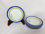 Jogo de 6 Pratos Sobremesa Borda Azul e verde Monograma em Porcelana Germer .Medida: 19 cm