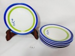 Jogo de 6 Pratos Sobremesa Borda Azul e verde Monograma em Porcelana Germer .Medida: 19 cm