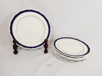 Jogo 6 pratos Sobremesa decorados com faixa Azul Cobalto e friso ouro em Faiança Inglesa Royal Doulton Medida: 21 cm diametro