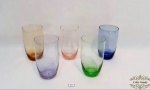 5 Copos Longos Em Cristal Colorido Fundo Craquelado . Medida: 13,5 cm x 7,5 cm