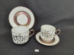 2 Xicaras de Chá em Porcelana Paraná  decotadas Bodas de Prata. Medida: xicara 8 cm x 8 cm e pires 14,5 cm