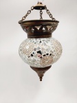 Luminária  de vela marroquina pendente  com vitral., mosaico .Medida  20 cm de altura x 10 cm de diametro