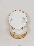Jogo de 8 Pratos de Sobremesa em porcelana Renner decorado flores e Ouro. Medida 17,5 cm
