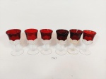 Jogo de 6 Taças de Aperitivo em  cristal  tonalidade Rubi   com base translucida. possivelmente europeiac medida 10 cm x 5 cm