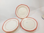 Jogo de 6 pratos rasos antiga porcelana São Caetano borda laranja.   padrao ingles .medida 23 cm diametro