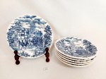 Jogo de 6 Pratos Massas em Ceramica Vitrificada Oxford azul e branca cena Carruagem .Medida: 22 cm diametro