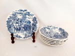 Jogo de 6 Pratos Massas em Ceramica Vitrificada Oxford azul e branca cena Carruagem .Medida: 22 cm diametro