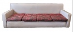 Sofá para 3 lugares com estrutura em madeira , estofado em couro com almofados em veludo, marcas de uso , no estado. Med. 2,00 x 76 x 80 cm alt (retirada em Copacabana)