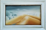 Pietrina Checcacci : "Paisagem de rosa, nuvens e pernas" Vinil sobre tela , assinado e datado 1998 e localizado Rio de Janeiro. Med. Mi 40 x 70 cm    Me 60 x 90 cm