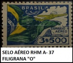 AÉREO - SELO RHM A- 37 - FILIGRANA O  - SELO EM ESTADO MINT DE CONSERVAÇÃO