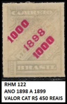 RHM 122 MUITO ESCASSO - SELO JORNAL DO ANO 1898 A 9 MARCA R$ 450 REAIS DE CAT - SELO EM EXCELENTE ESTADO DE CONSERVAÇÃO