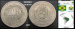 IMPÉRIO - MOEDA RARA DE 200 RÉIS DO ANO 1887 COM PATINA NATURAL EM ESTADO SOBERBO  DE CONSERVAÇÃO