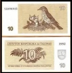 LITUANIA - CEDULA EM   EM ESTADO FLOR DE ESTAMPA DE CONSERVAÇÃO DE  10 TALONAS    DO ANO 1992