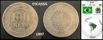 ESCASSA MOEDA DE 100 RÉIS DO ANO 1897 COMPATINA NATURAL EM EXCELENTE ESTADO DE CONSERVAÇÃO