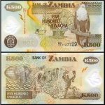 ZAMBIA  - CEDULA EM POLIMERO DE 500 KWACHA DO ANO 2004 - EM ESTADO FLOR DE ESTAMPA DE CONSERVAÇÃO
