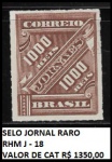SELO JORNAL RHM J 18 VALOR CAT - R$ 1350,00  REAIS - SELO JORNAL EM ESTADO MINT DE CONSERVAÇÃO
