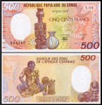 CONGO  - CEDULA  DE  500 FRANCS    DO ANO 1990 - EM ESTADO FLOR DE ESTAMPA  DE CONSERVAÇÃO