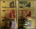 LOTÃO FANTASIA EM PAPEL FOLHEADO DORURADO DAS CEDULAS DO EURO  DE 5 -10 E 20 EUROS EM ESTADO FLOR DE ESTAMPA DE CONSERVAÇÃO