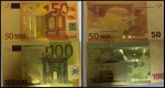 PAR DE CEDULAS FANTASIA EM PAPEL FOLHEADO DOURADO DAS CEDULAS DO EURO  DE 50 E 100  EUROS EM ESTADO FLOR DE ESTAMPA DE CONSERVAÇÃO