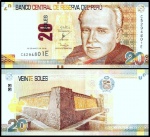 PERU - CEDULA DE 20 SOLES DO ANO 2016  -  EM ESTADO FLOR DE ESTAMPA DE CONSERVAÇÃO
