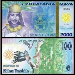 YUCATANIA MAYA - CEDULA DE 2000 SOLES DE ORO DE 2012  -  EM ESTADO FLOR DE ESTAMPA DE CONSERVAÇÃO