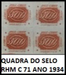 QUADRA DO SELO RHM C 71 ANO 1934 EM MUITO BOM ESTADO DE CONSERVAÇÃO