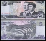 KOREA DO NORTE  - CEDULA EM ESTADO FLOR DE ESTAMPA DE CONSERVAÇÃO DE 5 WON   DO ANO 2002