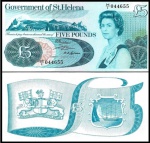 SANTA HELENA COLONIA INGLESA - CEDULA DE 5 POUNDS  DO ANO 1976  -  SÉRIE RAINHA EM ESTADO FLOR DE ESTAMPA DE CONSERVAÇÃO