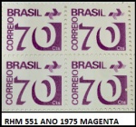 QUADRA DO SELO RHM 551 ANO 1975 MAGENTA  -SELOS  EM ESTADO MINT DE CONSERVAÇÃO