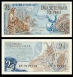 INDONÉSIA  - CEDULA  EM ESTADO FLOR DE ESTAMPA DE CONSERVAÇÃO DE 2 E MEIO RUPIAS  DO ANO 1961