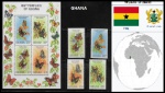 GHANA SHOW  - SÉRIE 1 BLOCO E SELOS TEMA FAUNA BORBOLETAS - SÉRIE EM ESTADO MINT DE CONSERVAÇÃO