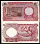 NIGÉRIA - CEDULA EM ESTADO FLOR DE ESTAMPA DE CONSERVAÇÃO DE 1 NAIRA DO ANO 1967