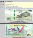 HONDURAS - CEDULA DE 200 LEMPIRAS DO ANO 2021 BÉLISSIMO CASAL DE ARARAS NO VERSO  - EM ESTADO FLOR DE ESTAMPA DE CONSERVAÇÃO
