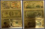 LOTÃO FANTASIA EM PAPEL FOLHEADO DORURADO DAS CEDULAS DOS ESTADOS UNIDOS DE 2 -10 E 50 DOLARES EM ESTADO FLOR DE ESTAMPA DE CONSERVAÇÃO