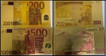 PAR DE CEDULAS FANTASIA EM PAPEL FOLHEADO DOURADO DAS CEDULAS DO EURO  DE 200 E 500  EUROS EM ESTADO FLOR DE ESTAMPA DE CONSERVAÇÃO!