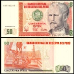 PERU  - CEDULA DE 50 INTIS  DO ANO 1987 -  EM ESTADO FLOR DE ESTAMPA DE CONSERVAÇÃO