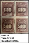 RARA QUADRA DO SELO RHM 39 EM ESTADO MINT DE CONSERVAÇÃO