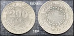 ESCASSA MOEDA DE 200 RÉIS DO ANO 1894 EM BÉLISSIMOESTADO DE CONSERVAÇÃO CONFORME FOTO EXIBIDA