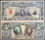 CEDULA FANTASIA ESTADOS UNIDOS CEDULA DE 5 CENTAVOS PRIMEIROS SELOS  EM ESTADO FLOR DE ESTAMPA DE CONSERVAÇÃO
