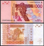 COSTA DO MARFIM  - COLONIA FRANCESA  - CEDULA  EM ESTADO FLOR DE ESTAMPA DE CONSERVAÇÃO DE 1000 FRANCS ANO  2003