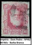 IMPÉRIO SELO D PEDRO DE 80 RÉIS - RHM 40 - VALOR CAT 15 UFS OU R$ 75 REAIS - SELO EM BÉLISSIMO ESTADO DE CONSERVAÇÃO!!!!