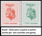 Brasil - Selos para o quarto e quinto portes par sem carimbo com goma - par de selos em estado mint de conservação