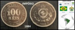 IMPÉRIO ESCASSA MOEDA DE 100 RÉIS DO ANO 1884 COM PATINA NATURAL EM EXCELENTE ESTADO DE CONSERVAÇÃO